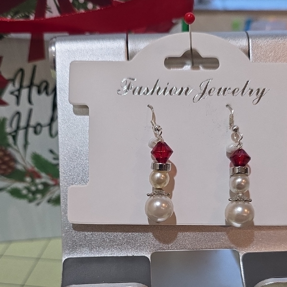 Elegant Red and Pearl Earrings